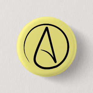Badge Rond 2,50 Cm Symbole athée : noir sur jaune clair
