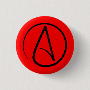 Badge Rond 2,50 Cm Symbole athée : noir sur rouge