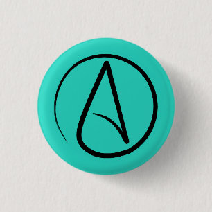 Badge Rond 2,50 Cm Symbole athée : noir sur verdigris