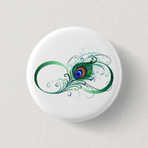 Badge Rond 2,50 Cm Symbole de l'infini avec plume de paon