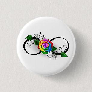 Badge Rond 2,50 Cm Symbole d'infini avec Rose arc-en-ciel