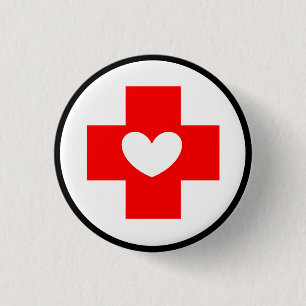 Badge Rond 2,50 Cm Symbole d'infirmière avec Croix-Rouge et coeur