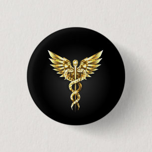 Badge Rond 2,50 Cm Symbole Polygonal Or Caduceus