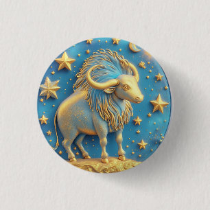 Badge Rond 2,50 Cm Symbole Taureau Doré Sur Cercle Bleu