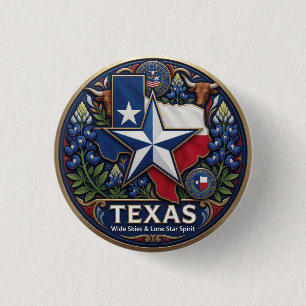Badge Rond 2,50 Cm Symboles de la Lone Star du Texas et fierté de l'É