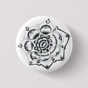 Badge Rond 2,50 Cm Symétrie florale noire et blanche