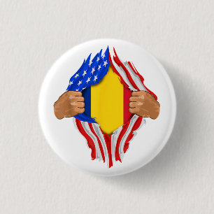 Badge Rond 2,50 Cm T-Shirt Sang Roumain en Moi Drapeau Roumanie