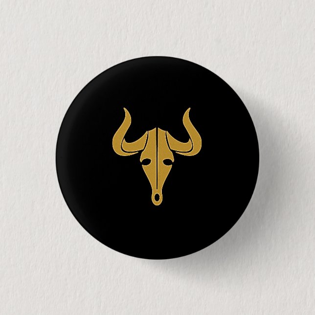 Badge Rond 2,50 Cm Taureau d'or avec de longs klaxons (Devant)