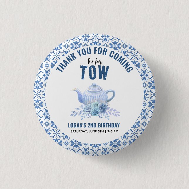 Badge Rond 2,50 Cm Tea for Two – Floral 2nd Birthday Party (Devant)