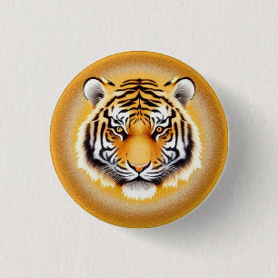 Badge Rond 2,50 Cm Tête de tigre encadrée d'une aura dorée lumineuse