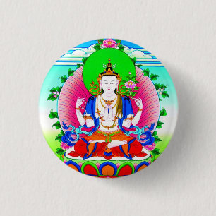 Badge Rond 2,50 Cm Thangka tibétain frais Shadakshari Avalokiteshvar