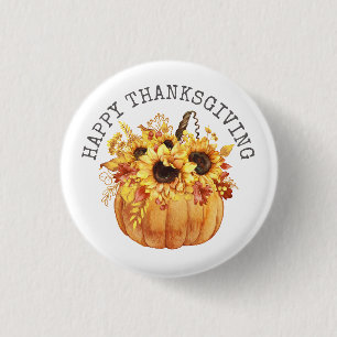 Badge Rond 2,50 Cm Thanksgiving Russe Citrouille de tournesols