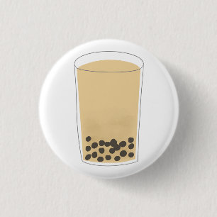 Badge Rond 2,50 Cm Thé au Lait avec Perles de Tapioca Cadeau Boba