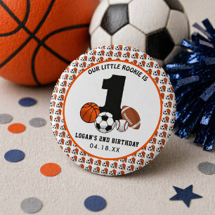 Badge Rond 2,50 Cm Thème de sports avec ballon pour le 1er anniversai