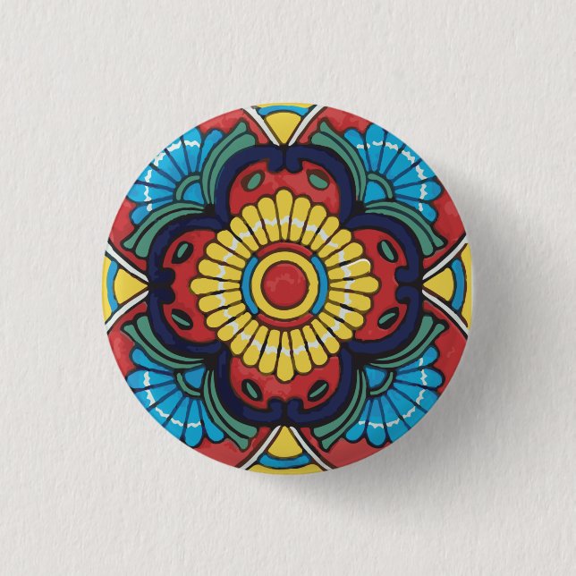 Badge Rond 2,50 Cm Tile mexicaine Rouge Talavera (Devant)