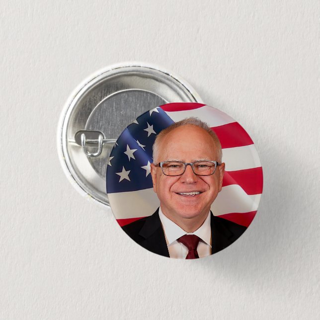 Badge Rond 2,50 Cm Tim Walz pour l'Amérique (Devant & derrière)