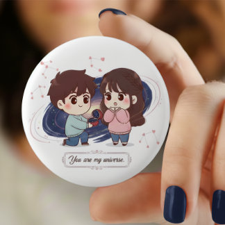 Badge Rond 2,50 Cm Title: "You Are My Universe" Cute Couple Proposing