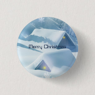 Badge Rond 2,50 Cm Toits couverts de neige scintillante