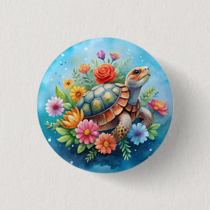 Badge Rond 2,50 Cm Tortue florale