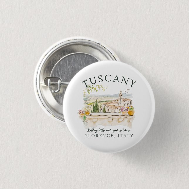 Badge Rond 2,50 Cm Toscane Florence Travel - Rolling Hills & Trees (Devant & derrière)