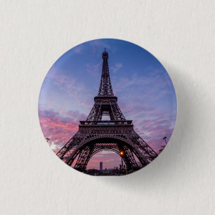 Badge Rond 2,50 Cm Tour Eiffel Ciel rose violet