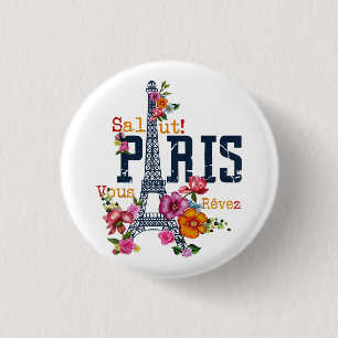 Badge Rond 2,50 Cm Tour Eiffel Paris Chemise Salut Flower Paris Fra
