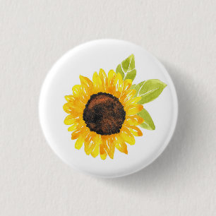 Badge Rond 2,50 Cm Tournesol Peint À La Main