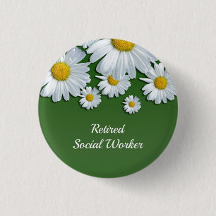 Badge Rond 2,50 Cm Travailleur social à la retraite, conception flora
