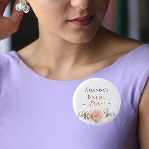 Badge Rond 2,50 Cm Tribu de mariée rose gold floral eucalyptus verdur