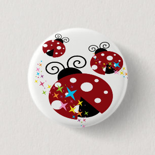Badge Rond 2,50 Cm Trois rouges et coccinelle noire avec des étoiles