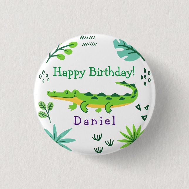 Badge Rond 2,50 Cm Tropical birthday with green crocodile  (Devant)