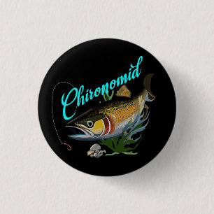 Badge Rond 2,50 Cm Truite arc-en-ciel à la recherche de vers sanguins