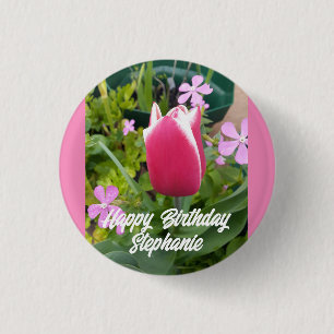 Badge Rond 2,50 Cm Tulipe Tulipe Fleur rose rouge Carte d'anniversair