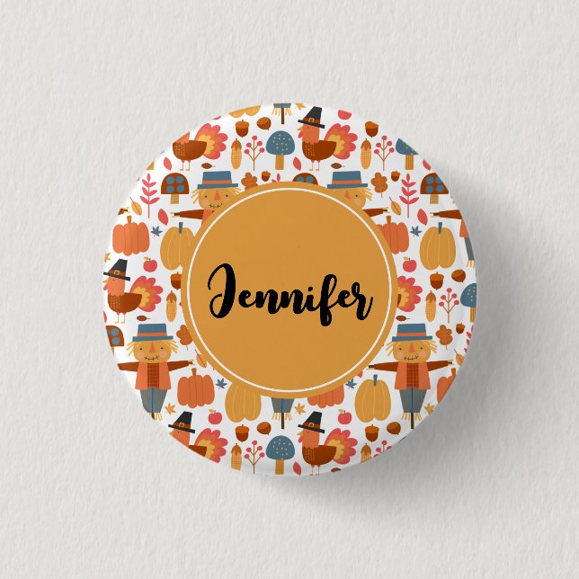 Badge Rond 2,50 Cm Turquie et Scarecrow Thanksgiving Motif (Devant)