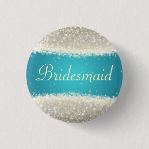 Badge Rond 2,50 Cm Turquoise d'étincelles d'éblouissement de faveur
