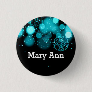 Badge Rond 2,50 Cm Turquoise d'étiquette de nom de Noël d'Elegant