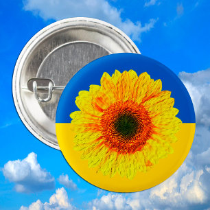 Badge Rond 2,50 Cm Ukraine Tournesol et drapeau ukrainien / Bouton de
