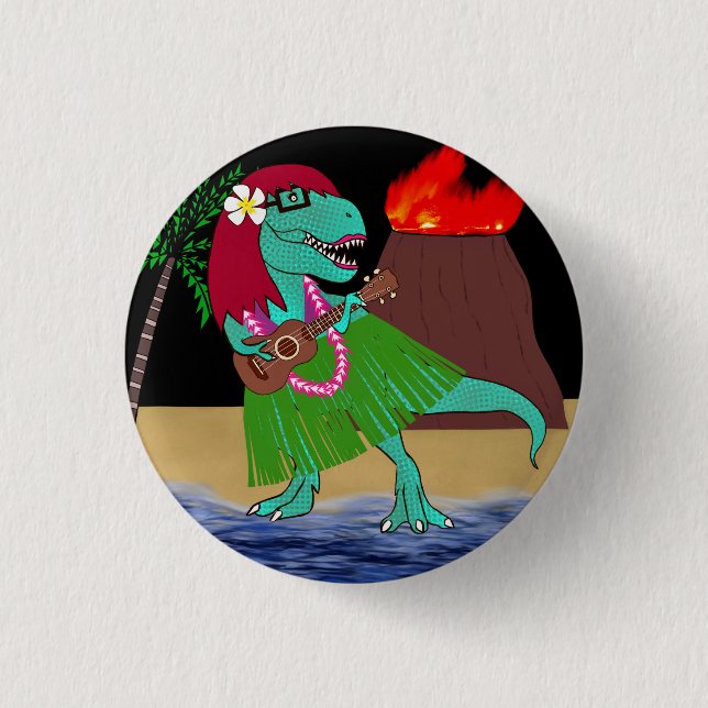 Badge Rond 2,50 Cm Ukulélé hawaïenne de dinosaure (Devant)