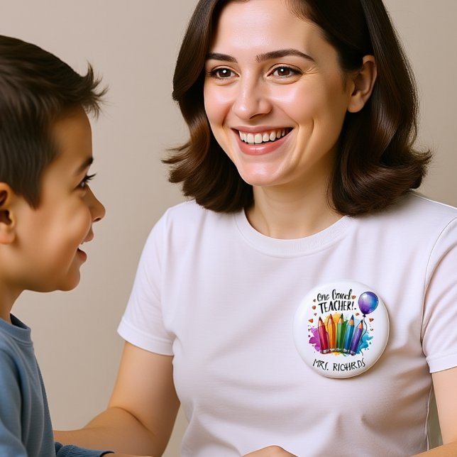 Badge Rond 2,50 Cm Un enseignant aimé Cadeau de Merci personnalisé (One Loved Teacher Personalised Thank You Gift Button)
