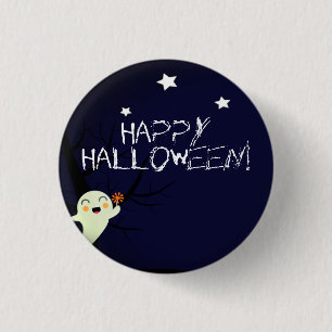 Badge Rond 2,50 Cm Un joyeux fantôme mignon sur une étoile Halloween