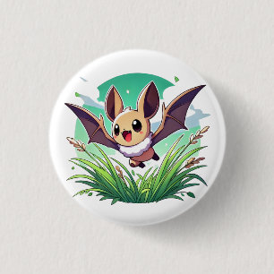 Badge Rond 2,50 Cm Une chauve-souris joyeuse et volante dans un champ