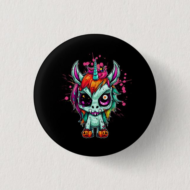 Badge Rond 2,50 Cm Unicorn Zombie Zombiecorn Horreur caractère gothiq (Devant)