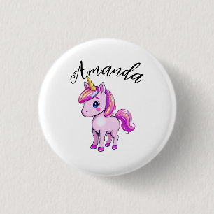 Badge Rond 2,50 Cm Unicorne rose vibrant Nom de la fille