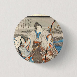 Badge Rond 2,50 Cm Utagawa, une femme et un ukiyo-e samurai vintages