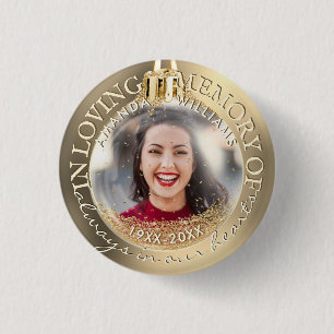 Badge Rond 2,50 Cm Vacances Noël Photo Memorial Gold Elegant