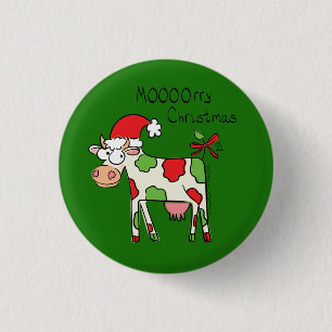 Badge Rond 2,50 Cm Vache Drôle Caricature Noël
