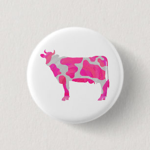 Badge Rond 2,50 Cm Vache rose chaud et blanc Silhouette