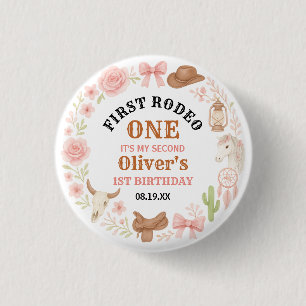 Badge Rond 2,50 Cm Vachère Coquette Occidental 1er Anniversaire Rose