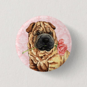 Badge Rond 2,50 Cm Valentine Shar-Pei rose