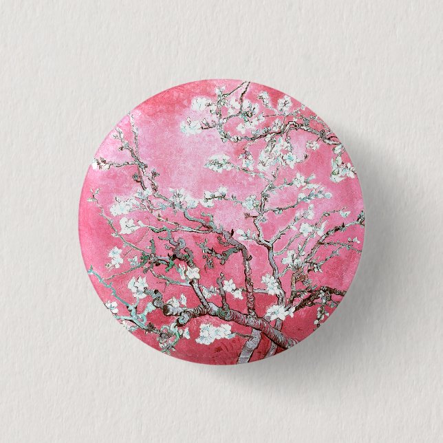 Badge Rond 2,50 Cm Van Gogh Almond Blossoms rose Bleu (Devant)